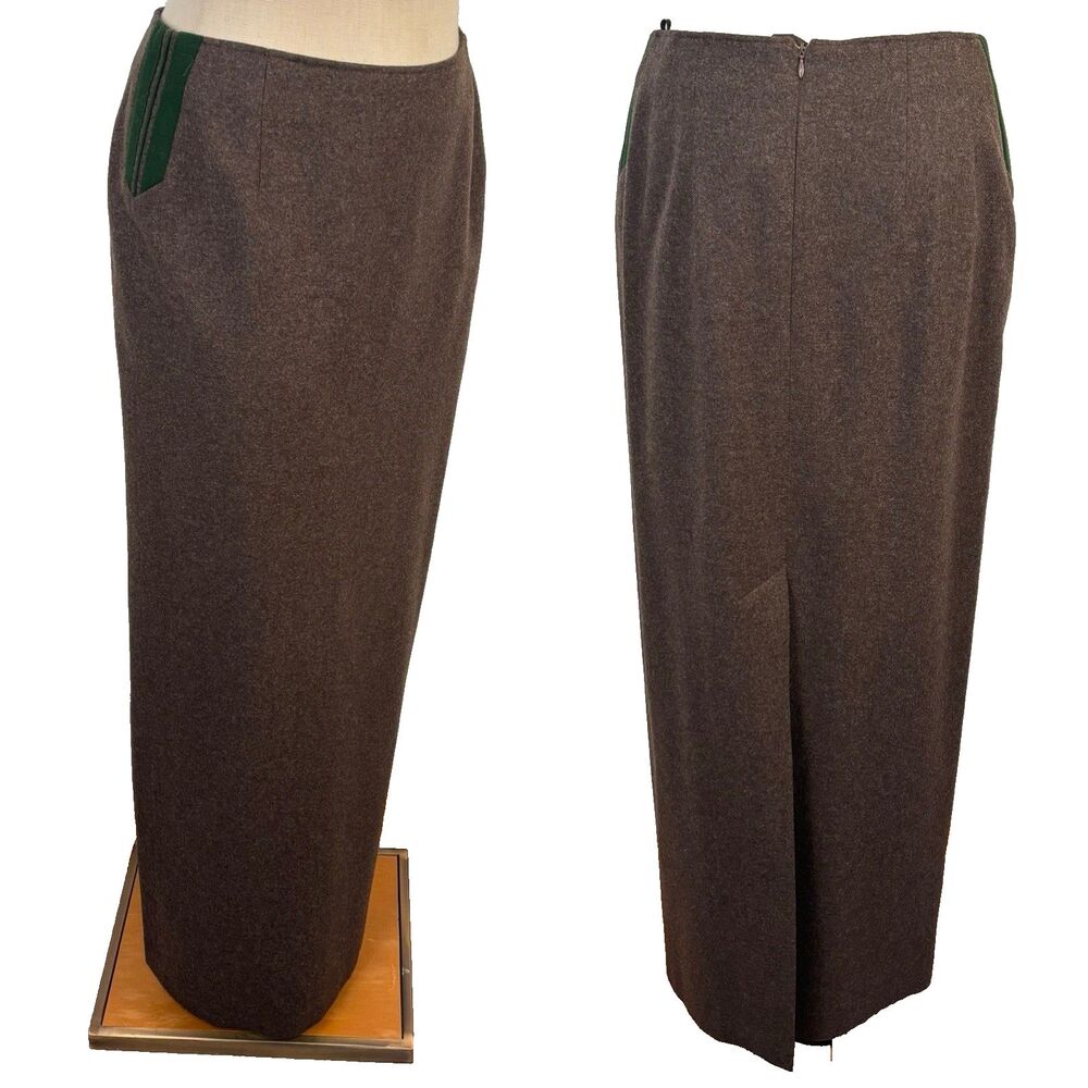 GÖSSL Salzburg Austrian Loden Wool Maxi Skirt Trachten Vintage Brown Green Med